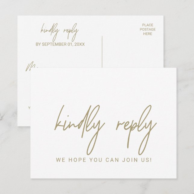 Cartão Postal De Convite RSVP de Solicitação de Música de Caligrafia Dourad (Frente/Verso)