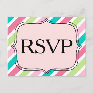Cartão Postal De Convite RSVP Diagonal Rosa e Blue Strips