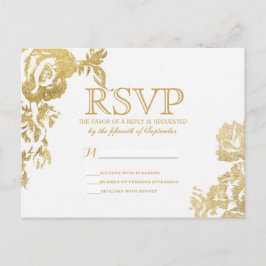 Cartão Postal De Convite RSVP Dourado Simples de Rosa Floral Moderno Elegan