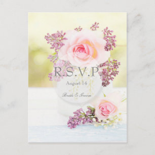 Cartão Postal De Convite RSVP editável de Lilacs e Casamentos vintage