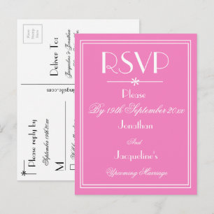 Cartão Postal De Convite RSVP Elegante Casamento Personalizado Nomes Rosa R