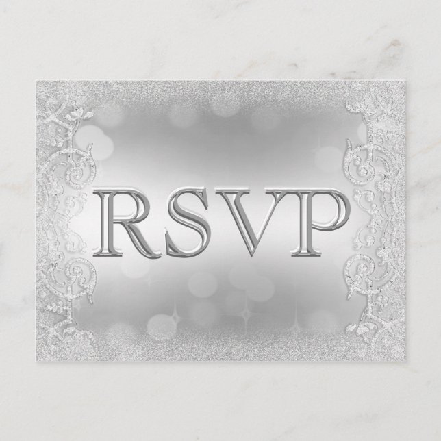 Cartão Postal De Convite RSVP Elegante Silver Faux Glitter (Frente)