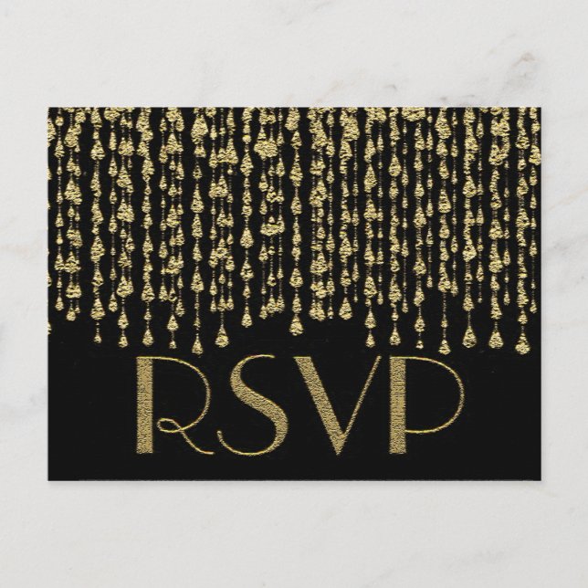 Cartão Postal De Convite RSVP | Faux Gold Foil Look (Frente)