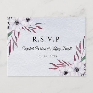 Cartão Postal De Convite RSVP Floral Branco Azul Dusty Clana