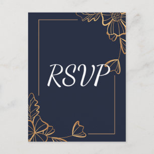 Cartão Postal De Convite RSVP floral de Marinhos e ouros