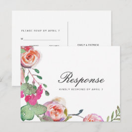 Cartão Postal De Convite RSVP Floral de Watercolor com opção de refeição