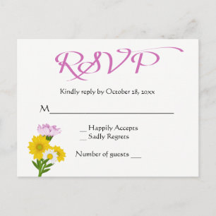 Cartão Postal De Convite RSVP Floral Girassol Amarelo, Margarida Casamento 