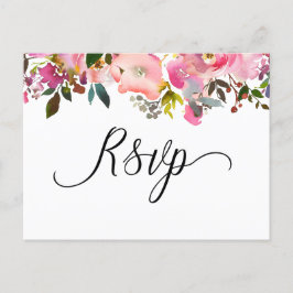 Cartão Postal De Convite RSVP Floral Primavera Aquarela
