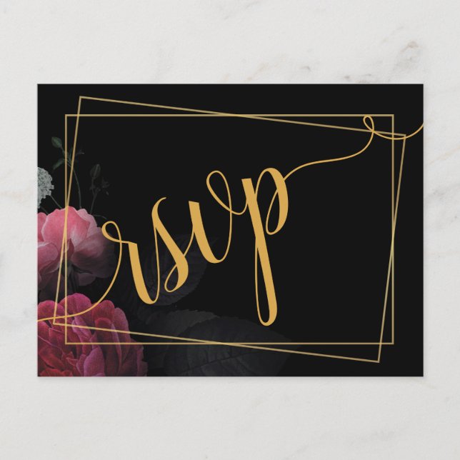 Cartão postal de Convite RSVP Floral Russo Burgund (Frente)