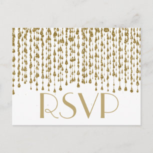 Cartão Postal De Convite RSVP   Fluxos Confetti Dourados