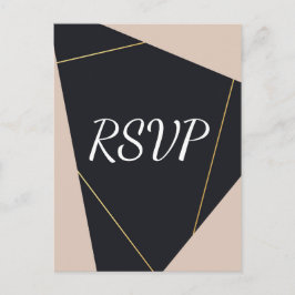 Cartão Postal De Convite RSVP geométrico preto-rosa e dourado