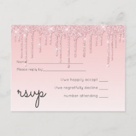 Cartão Postal De Convite RSVP Glitter Pink de Casamento Menino Bonito no Or