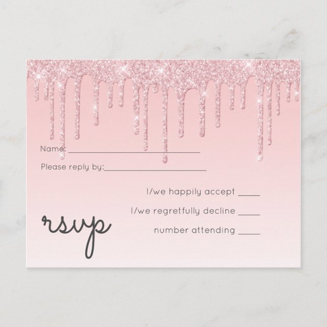 Cartão Postal De Convite RSVP Glitter Pink de Casamento Menino Bonito no Or (Frente)