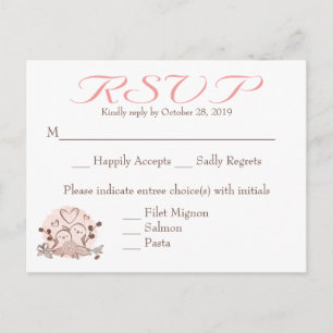 Cartão Postal De Convite RSVP Lovebird Pink And Brown Response Card