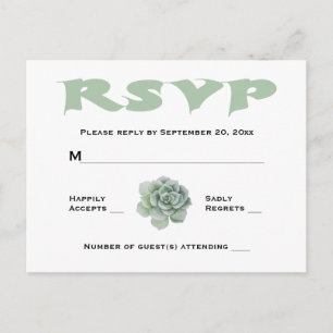 Cartão Postal De Convite RSVP Mint Green Succulent Cactus Wedding Response