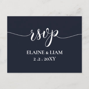 Cartão Postal De Convite RSVP Moderno de Caligrafia Simples do marinho