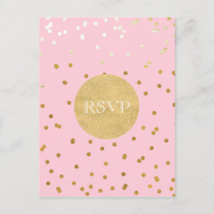Cartão Postal De Convite RSVP Moderno de Confetti Cinza Rosa e Dourada