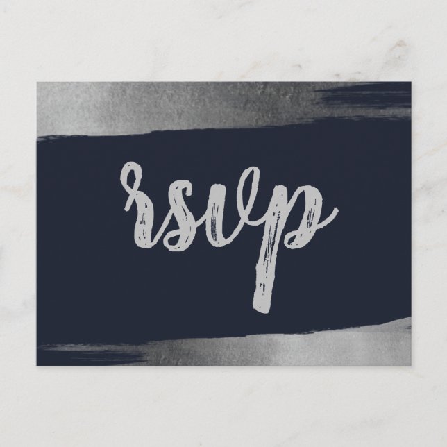 Cartão Postal De Convite RSVP Moderno Simples de Marinho Russo de Pincel (Frente)