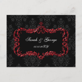 Cartão Postal De Convite rsvp negro e vermelho florescente