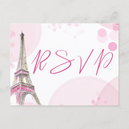 Cartão Postal De Convite RSVP Paris Eiffel Torre Cor-de-rosa White Sweet 16