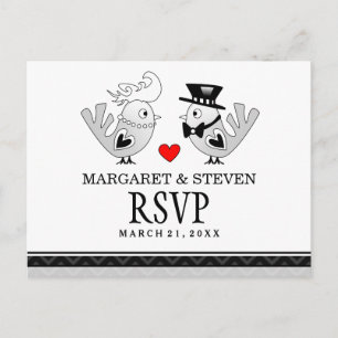 Cartão Postal De Convite RSVP Pássaros Negros de Amor Respondem Cartão-post