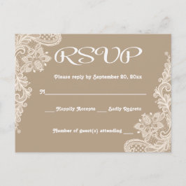 Cartão Postal De Convite RSVP Russo Lace Floral Brown & White Lacy Tan
