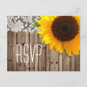 Cartão Postal De Convite rsvp rústico do casamento do país do girassol do