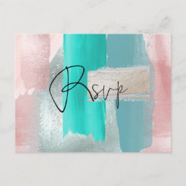Cartão Postal De Convite RSVP w das refeições PixDezines, Aqua Blush Modern