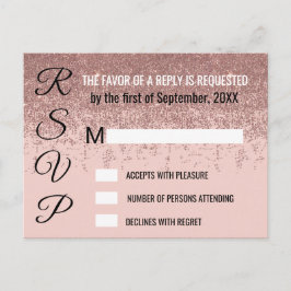 Cartão Postal De Convite RSVPs cor-de-rosa com brilho Dourado rosa