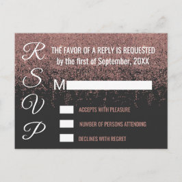 Cartão Postal De Convite RSVPs Pretos Glitter Dourados rosa