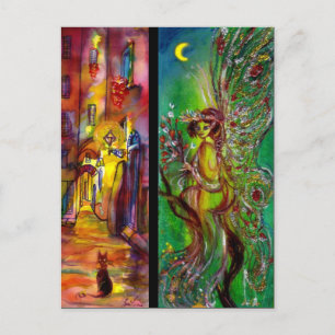 Cartão Postal De Convite Rua na noite e na fada verde