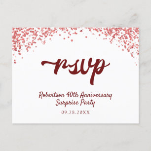 Cartão Postal De Convite Ruby Red Anniversário Confetti RSVP