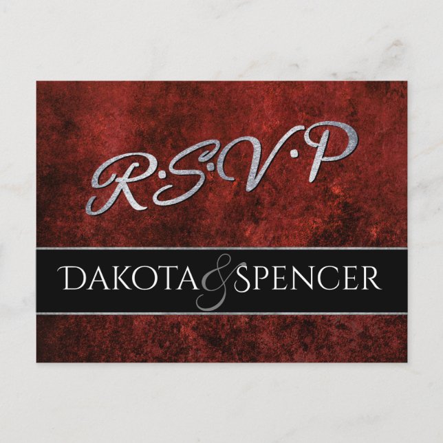 Cartão Postal De Convite Ruby Wedding | RSVP Crimson Garnet Red and Black | (Frente)