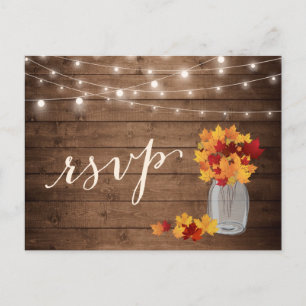 Cartão Postal De Convite Rusf Autumn Deixa Mason Jar String Lights RSVP