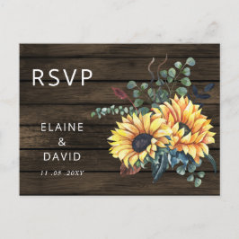 Cartão Postal De Convite Russo Barn Wood Country Girassóis RSVP