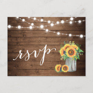 Cartão Postal De Convite Russo Sunflower Mason Jar String Luzes RSVP