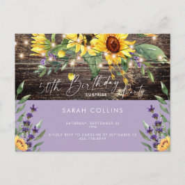Cartão Postal De Convite Rustic 50th Birthday Surprise Sunflower Birthday