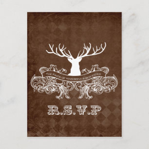 Cartão Postal De Convite Rustic Antler, Deer Winter Woodland rsvp