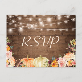 Cartão Postal De Convite Rustic Autumn Floral String Lights Weding RSVP