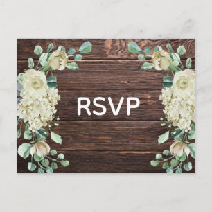 Cartão Postal De Convite Rustic Barn Wood Rosa Floral Weding RSVP
