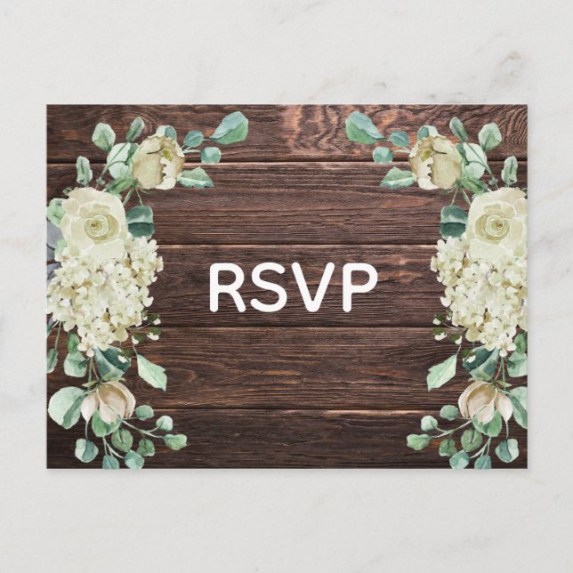 Cartão Postal De Convite Rustic Barn Wood Rosa Floral Weding RSVP (Frente)