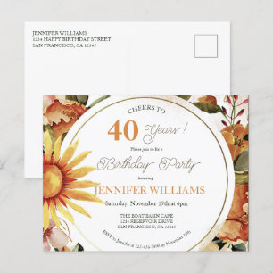 Cartão Postal De Convite Rustic Boho Autumn Sunflower Party I