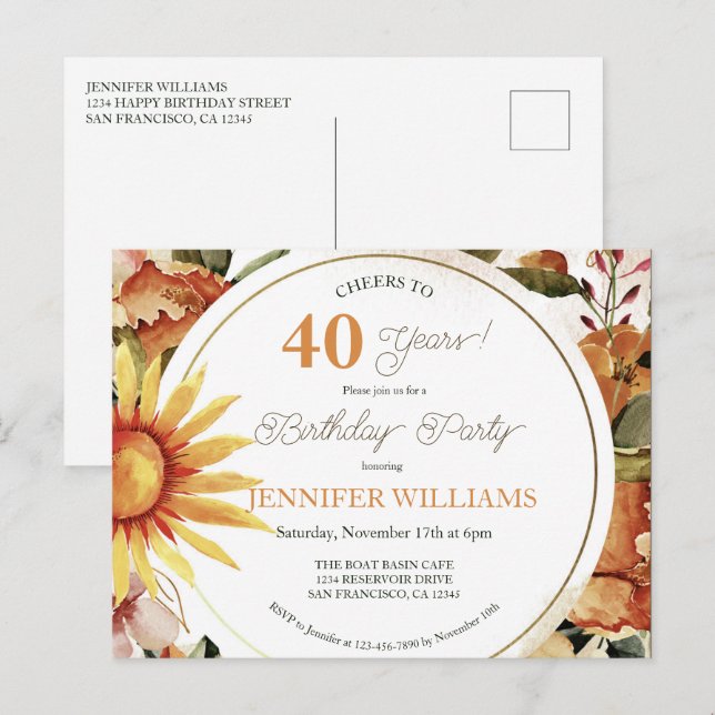 Cartão Postal De Convite Rustic Boho Autumn Sunflower Party I (Frente/Verso)