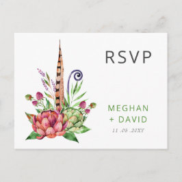 Cartão Postal De Convite Rustic Boho Succulent Cactus Greenery Casamento RS