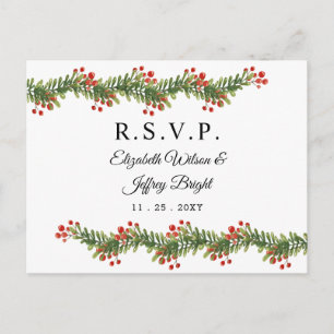 Cartão Postal De Convite Rustic Boughes de Holly Winter Christmas RSVP
