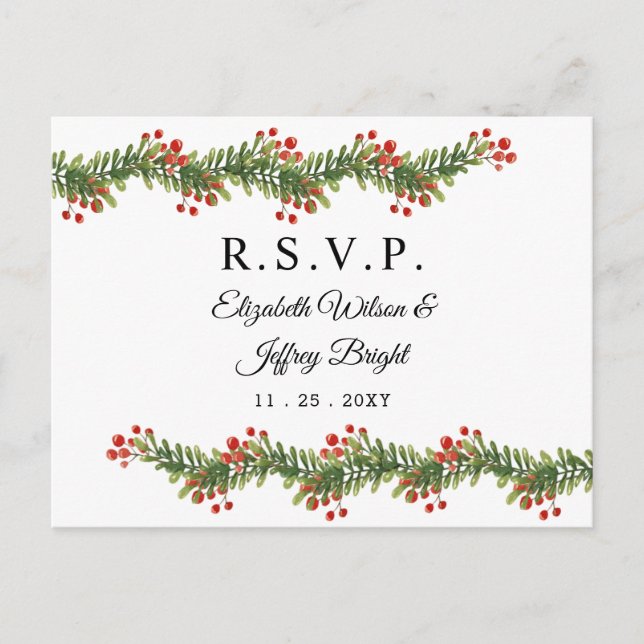 Cartão Postal De Convite Rustic Boughes de Holly Winter Christmas RSVP (Frente)