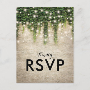 Cartão Postal De Convite Rustic Chateau Stone Church Luzes Casadas RSVP