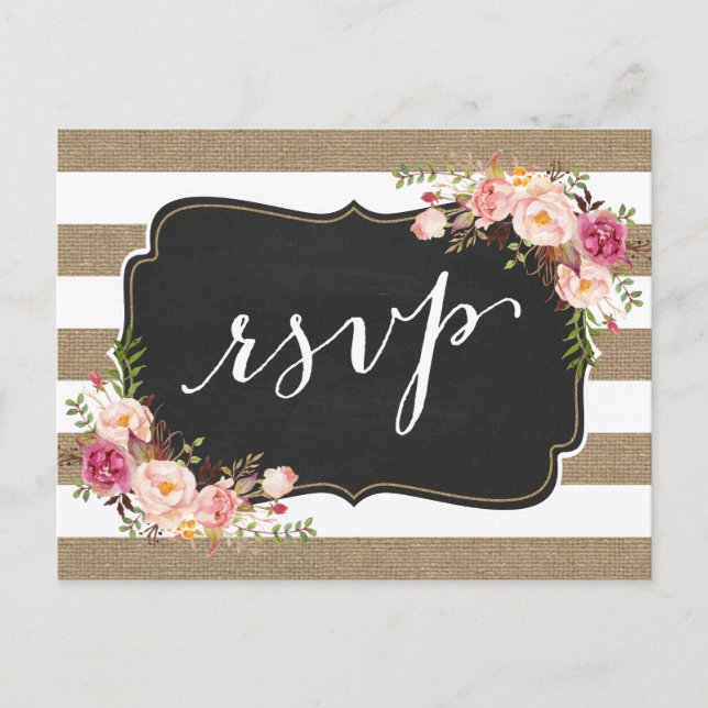 Cartão Postal De Convite Rustic Country Linen Burlap Casamento Floral RSVP (Frente)