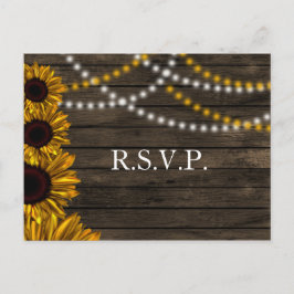 Cartão Postal De Convite Rustic Country Sunflower Barn Wood Casamento RSVP