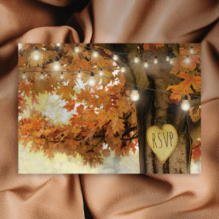 Cartão Postal De Convite Rustic Fall Autumn Tree Twinkle Light Weding RSVP